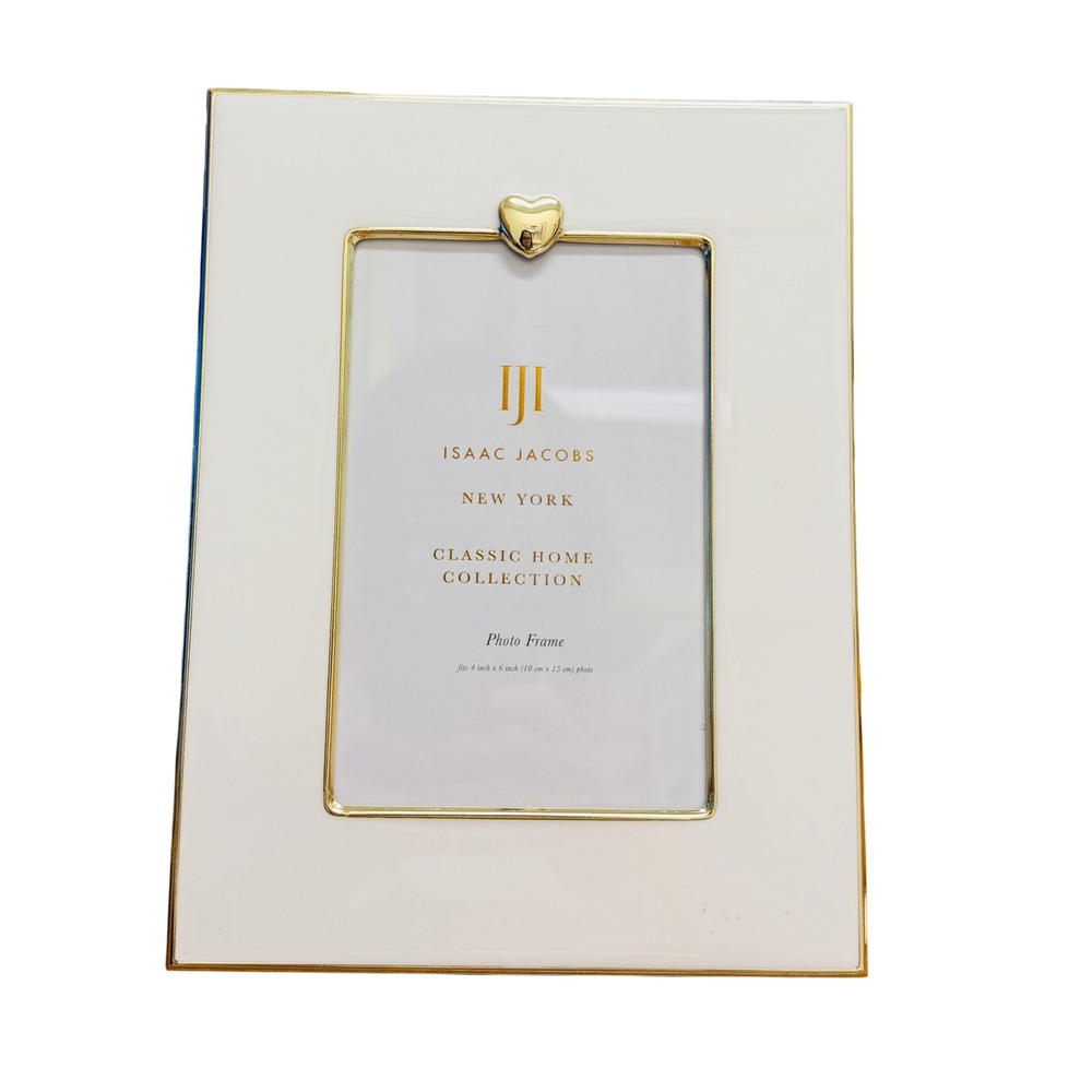 Isaac Jacobs White Enamel Gold Heart Photo Frame 4x6 Classic Home Collection